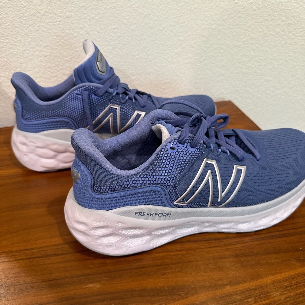 New Balance Blue and White More v3 Sneakers